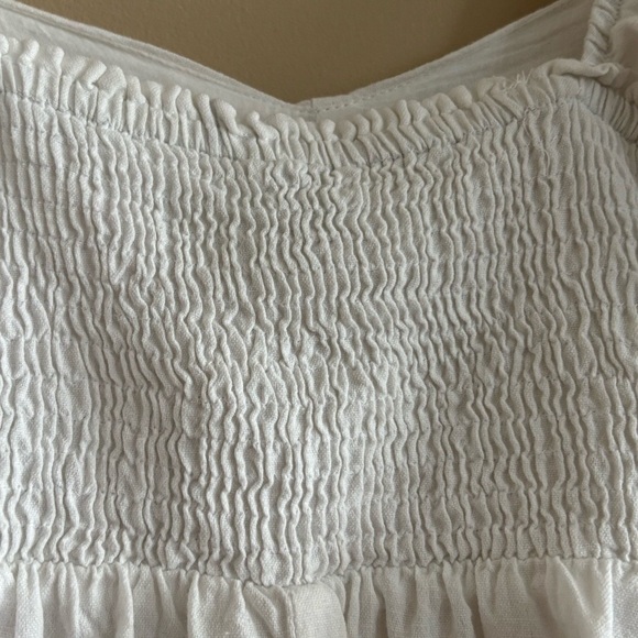 NWT Sim & Sam M Linen Blend Empire Waist Smocked Puff Sleeve Crop Blouse White - Picture 6 of 11